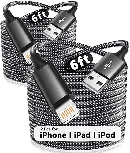 מטען אייפון כבל 6-מטר, כבל USB עד ברק דו-חבילה [Apple MFI מוסמך] כבל טעינה מהיר תואם לאייפון